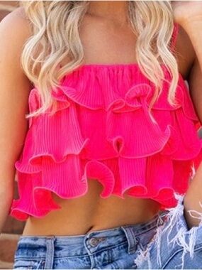 Pink Lily Hot Pink Ruffled Crop Top